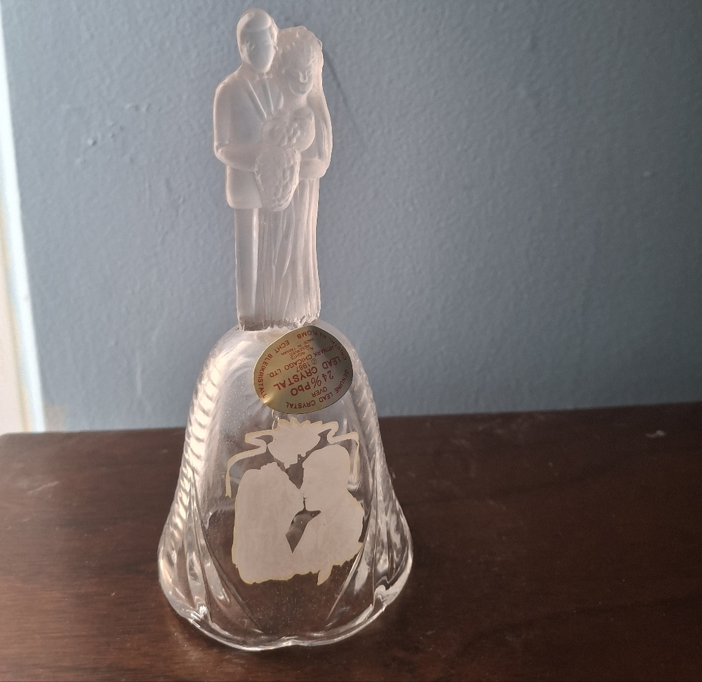 Clear Glass Wedding Bell with Bride and Groom